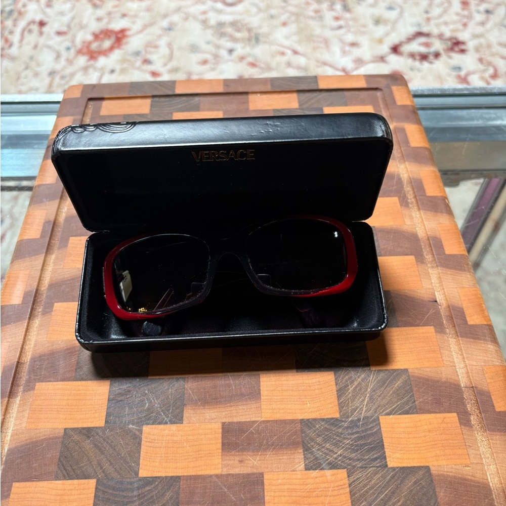Versace Red and Black Glasses with Bold Accents and Case